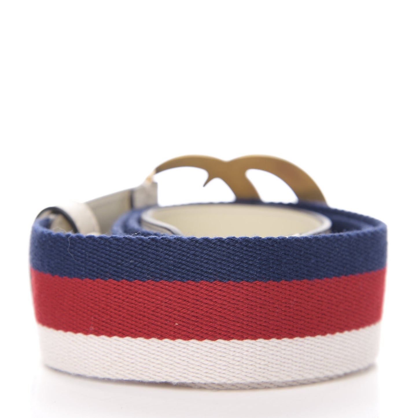 Nylon Calfskin Sylvie Web Double G 40mm Belt 85 34 Mystic White Hibiscus Red Maritime