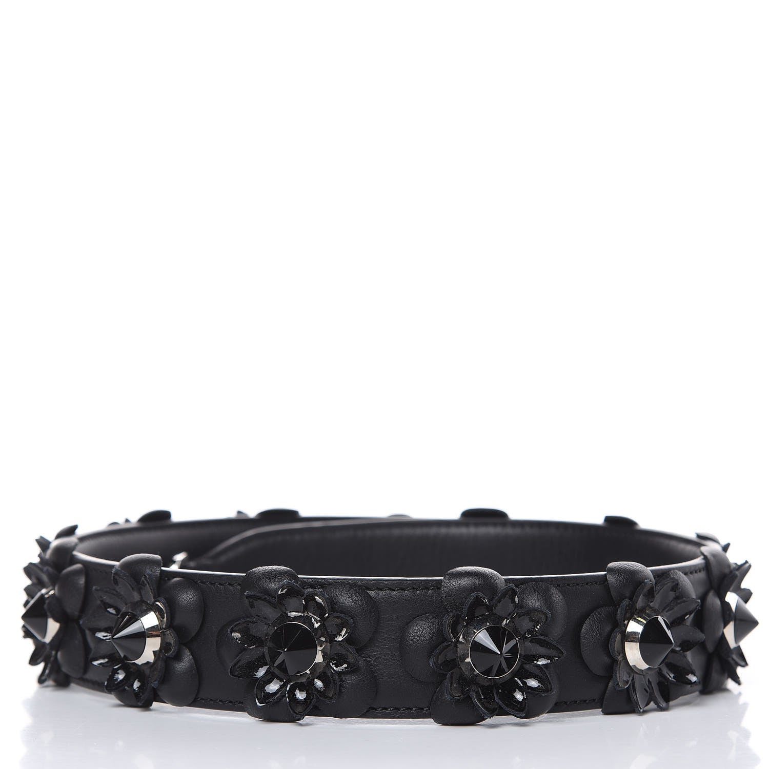 Fendi Vitello Dolce Nappa Patent Flowerland Studded Strap You Black 2 of 4
