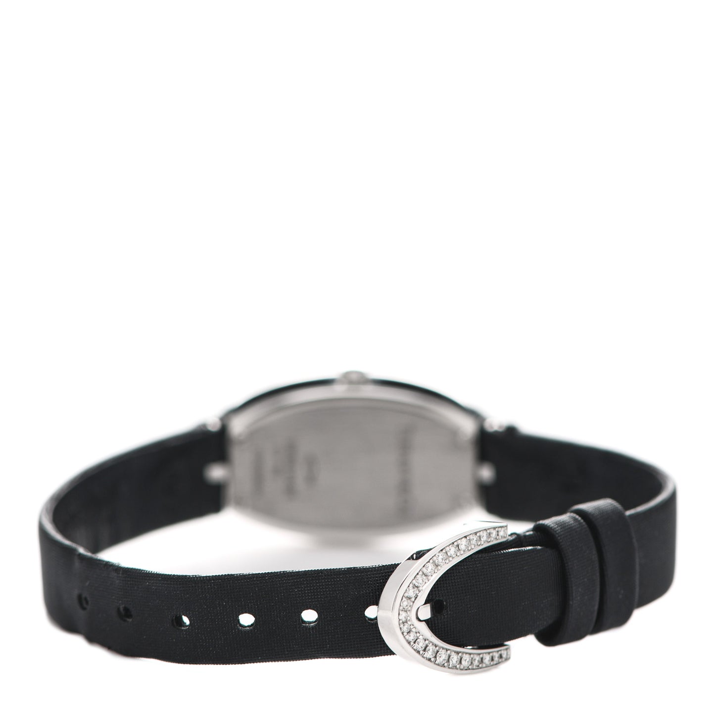 18K White Gold Satin Diamond Bezel 19mm 2-Hand Cocktail Quartz Watch Black