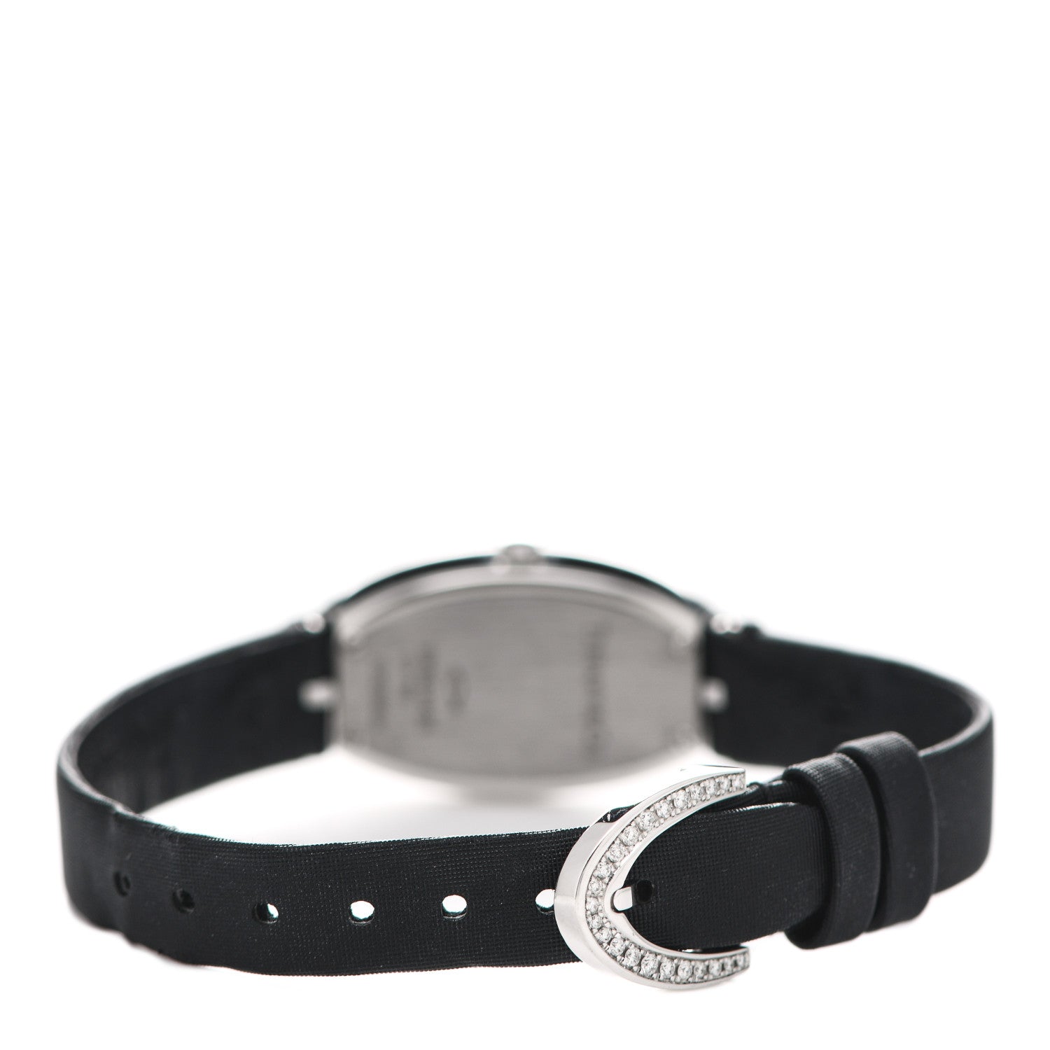 Tiffany 18K White Gold Satin Diamond Bezel 19mm 2-Hand Cocktail Quartz Watch Black 3 of 7