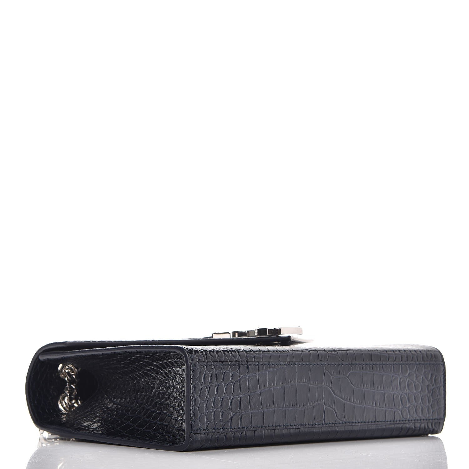 Saint Laurent Calfskin Crocodile Embossed Medium Monogram Envelope Chain Shoulder Bag Navy 4 of 6