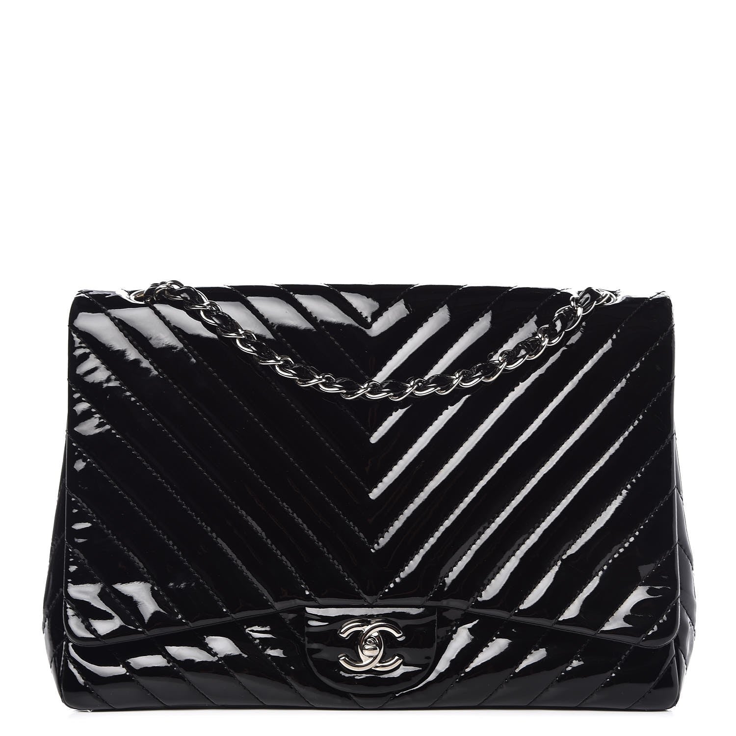 Chanel Patent Chevron Quilted Maxi Single Flap Black 1 of 12