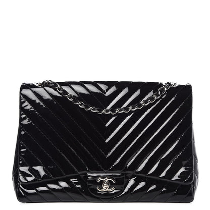 Chanel Patent Chevron Quilted Maxi Single Flap Black 1 of 12