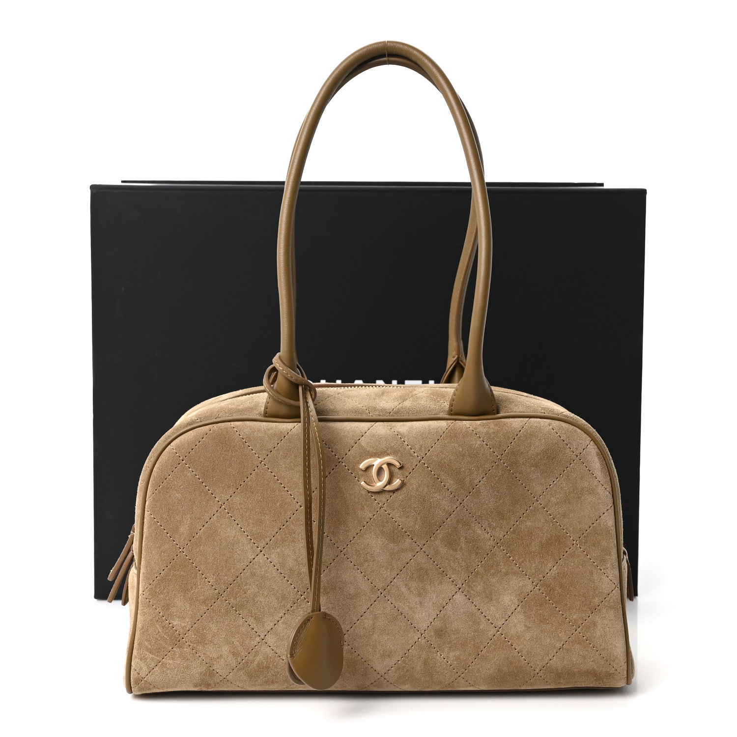 Chanel Suede Calfskin Large Perfect Bowling Bag Dark Beige 11 of 11