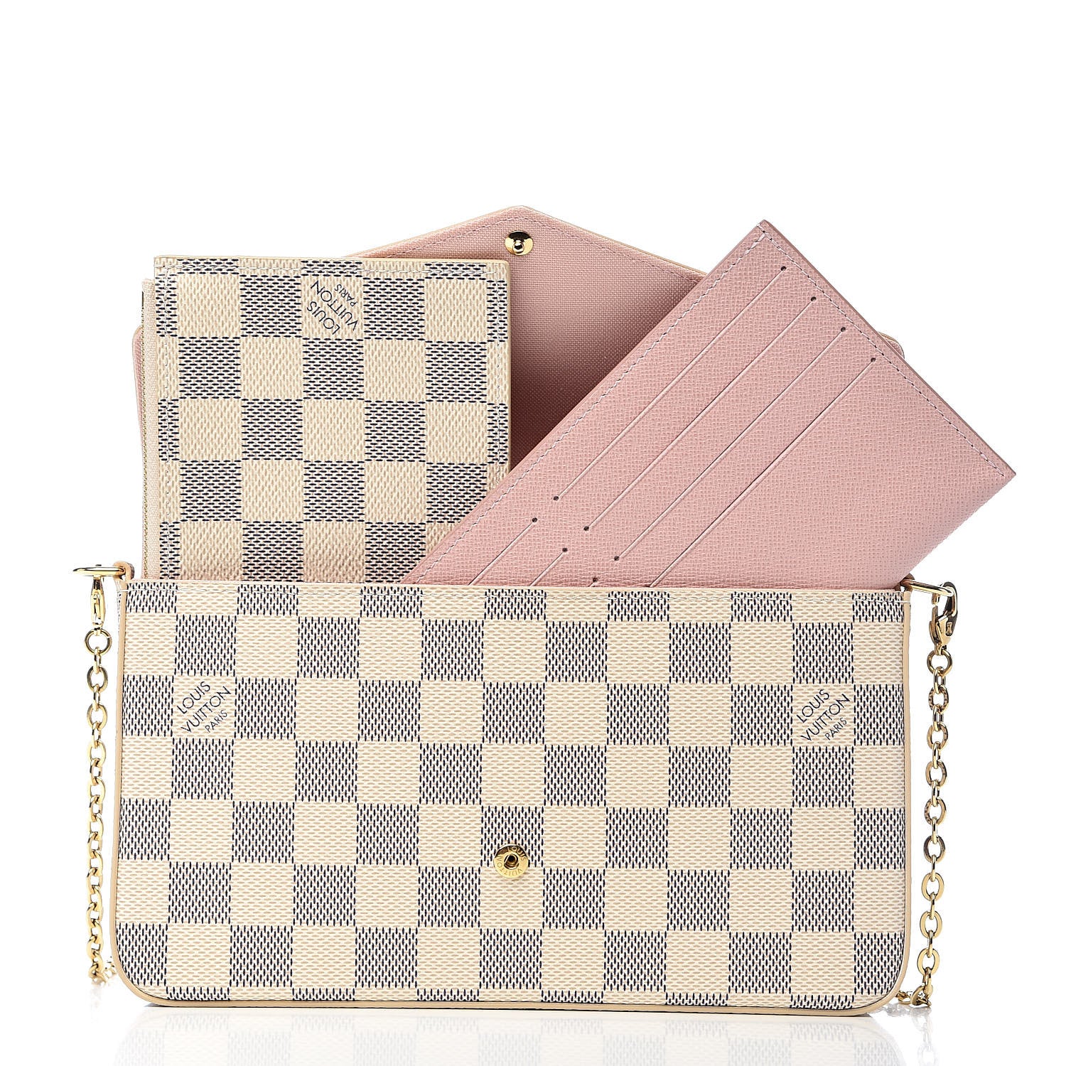 Louis Vuitton Damier Azur Pochette Felicie Chain Wallet Rose Ballerine 8 of 12