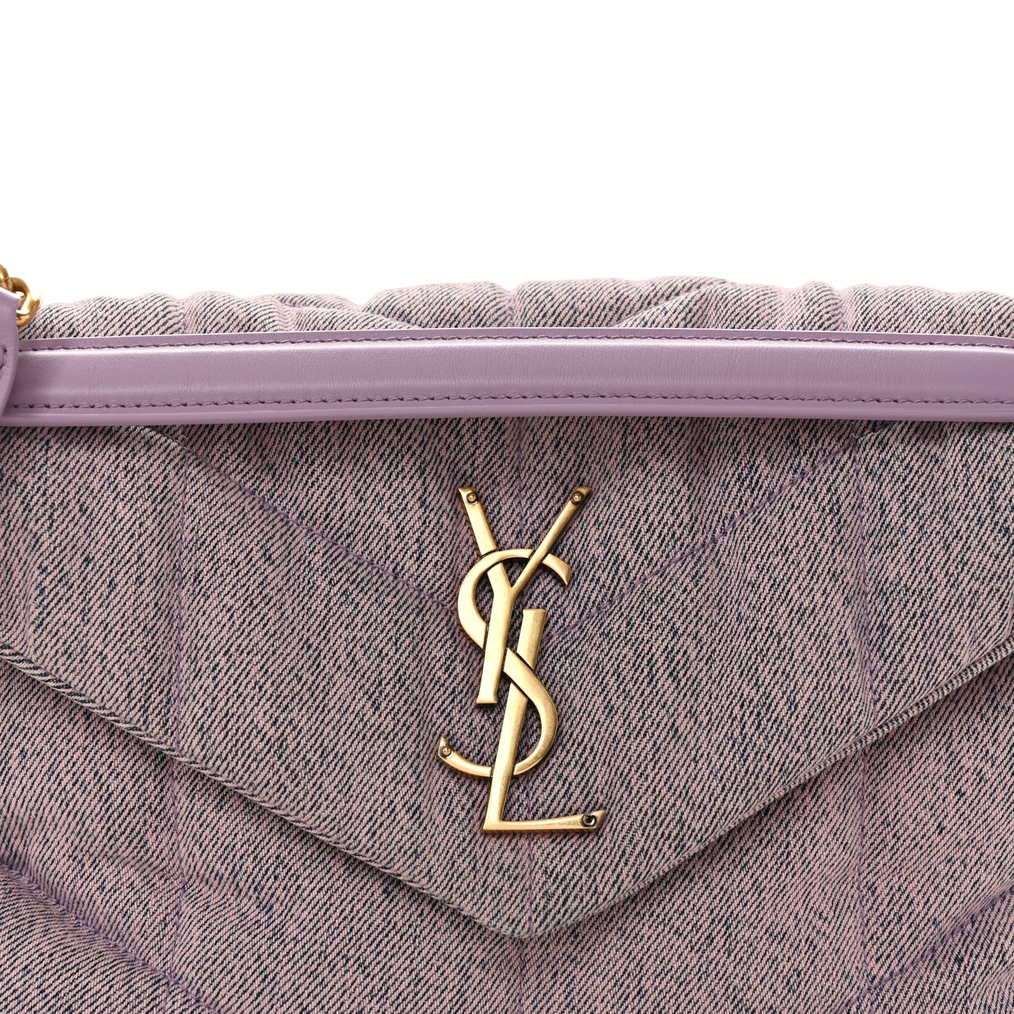 Denim Quilted Small Loulou Puffer Monogram Chain Satchel Bleached Lilac