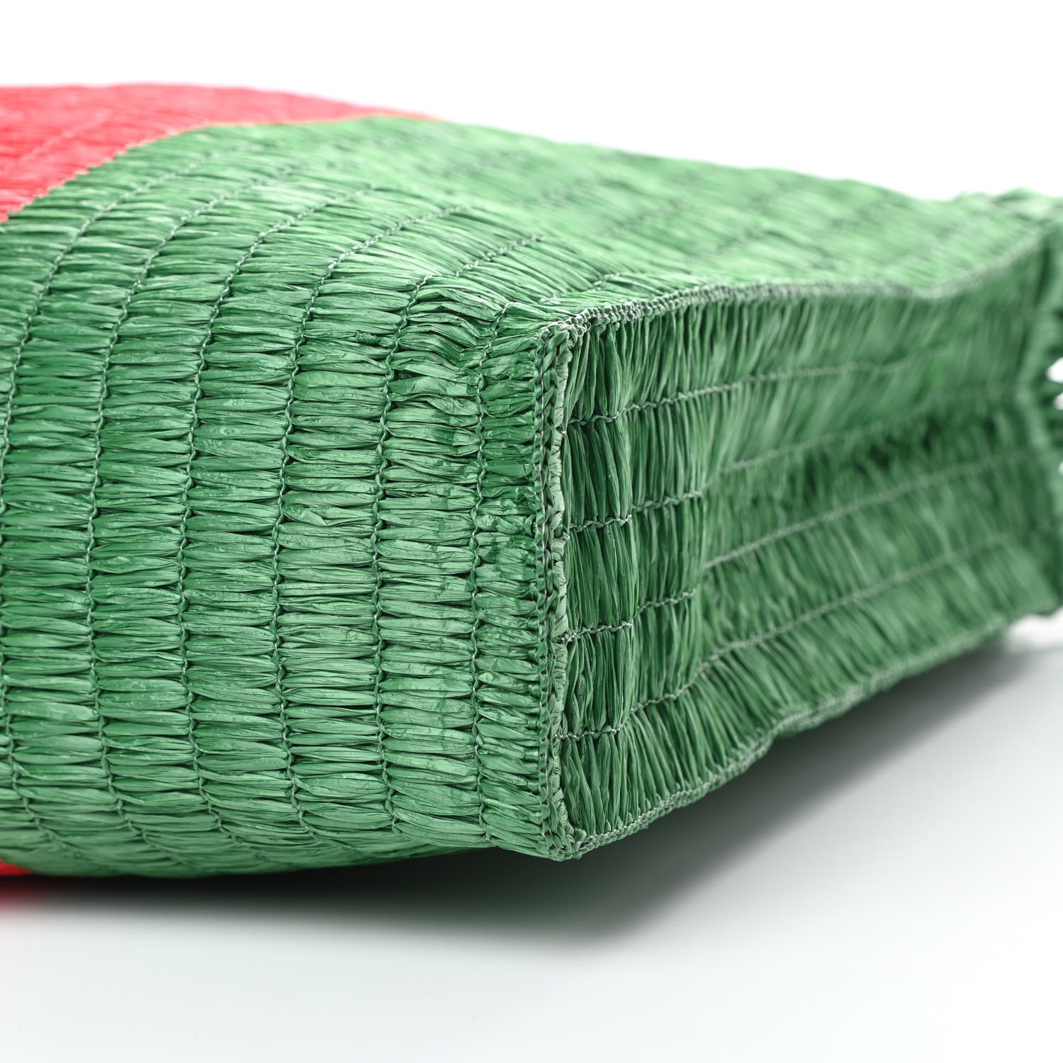 Gucci Raffia Linen Web Cestino Tote Bag Red Green 10 of 10