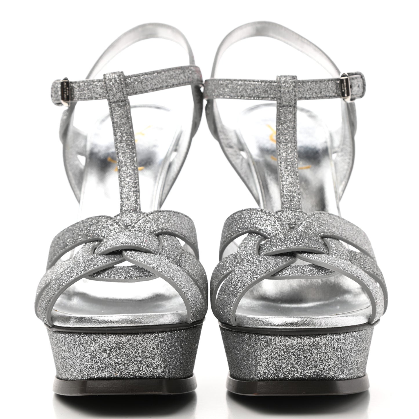 Glitter Calfskin Tribute 105 Platform Sandals 37 Silver