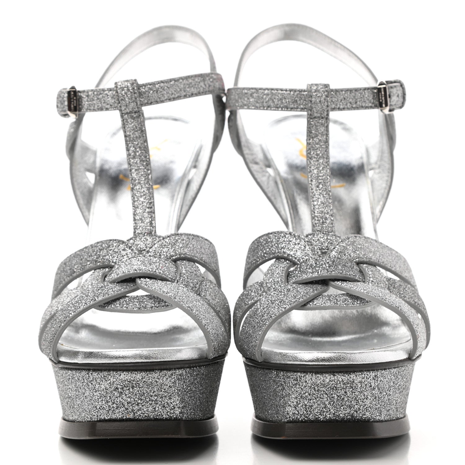 Saint Laurent Glitter Calfskin Tribute 105 Platform Sandals 37 Silver 2 of 11