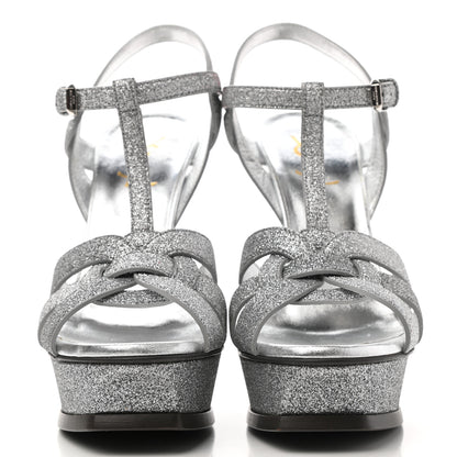 Saint Laurent Glitter Calfskin Tribute 105 Platform Sandals 37 Silver 2 of 11
