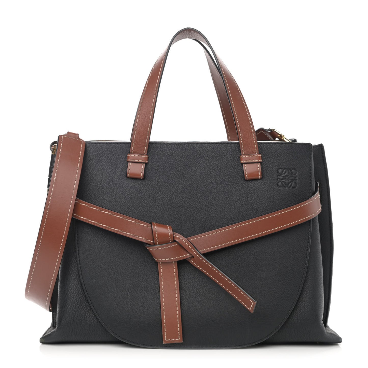 Calfskin Medium Gate Tote Pecan Black