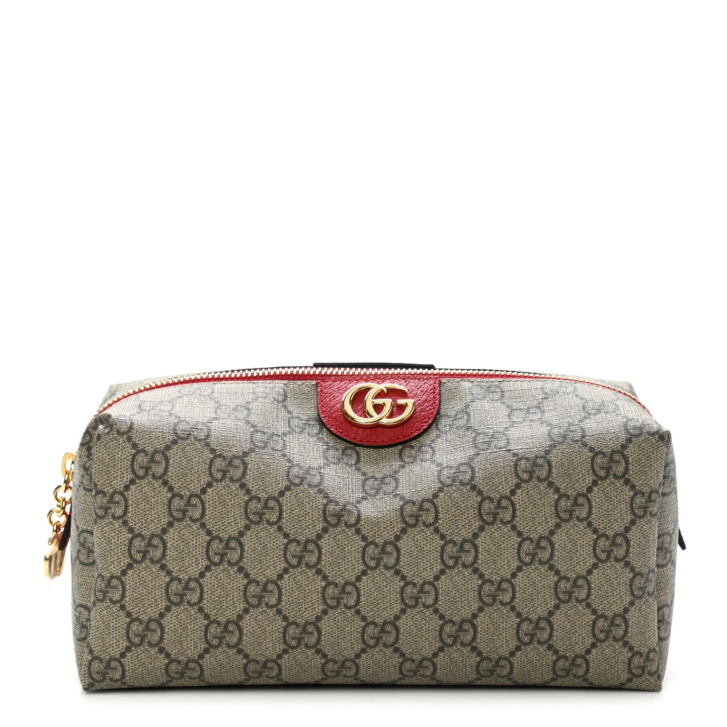 Soft GG Supreme Monogram Calfskin Large Ophidia Cosmetic Case Beige Ebony Hibiscus Red