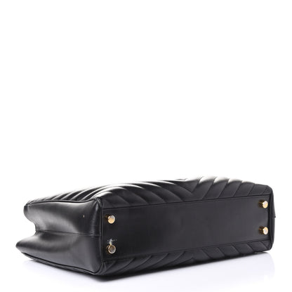 Saint Laurent Grain De Poudre Matelasse Chevron Monogram Shopping Bag Black 3 of 5