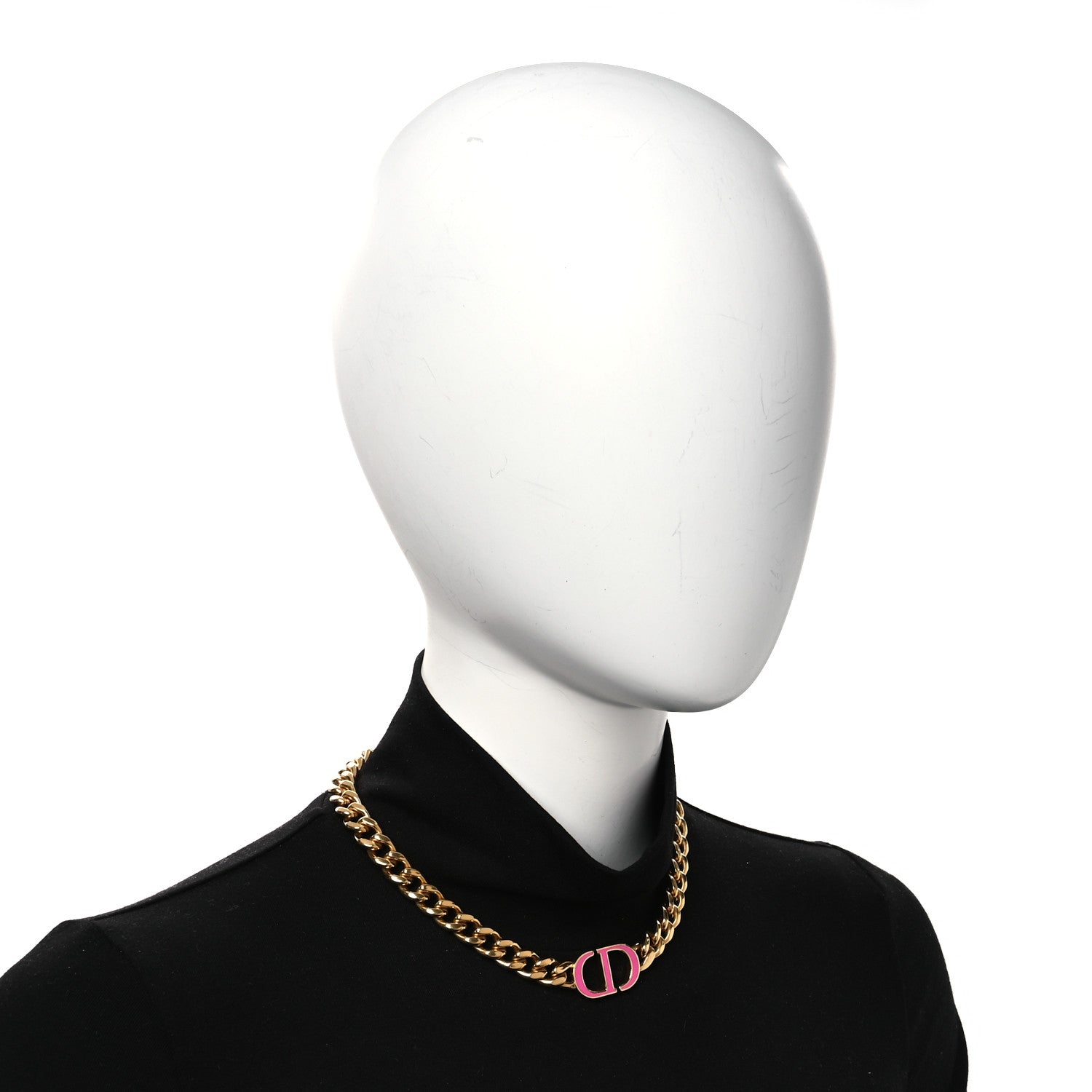 Christian Dior Metal CD Choker Necklace Gold Pink 2 of 8