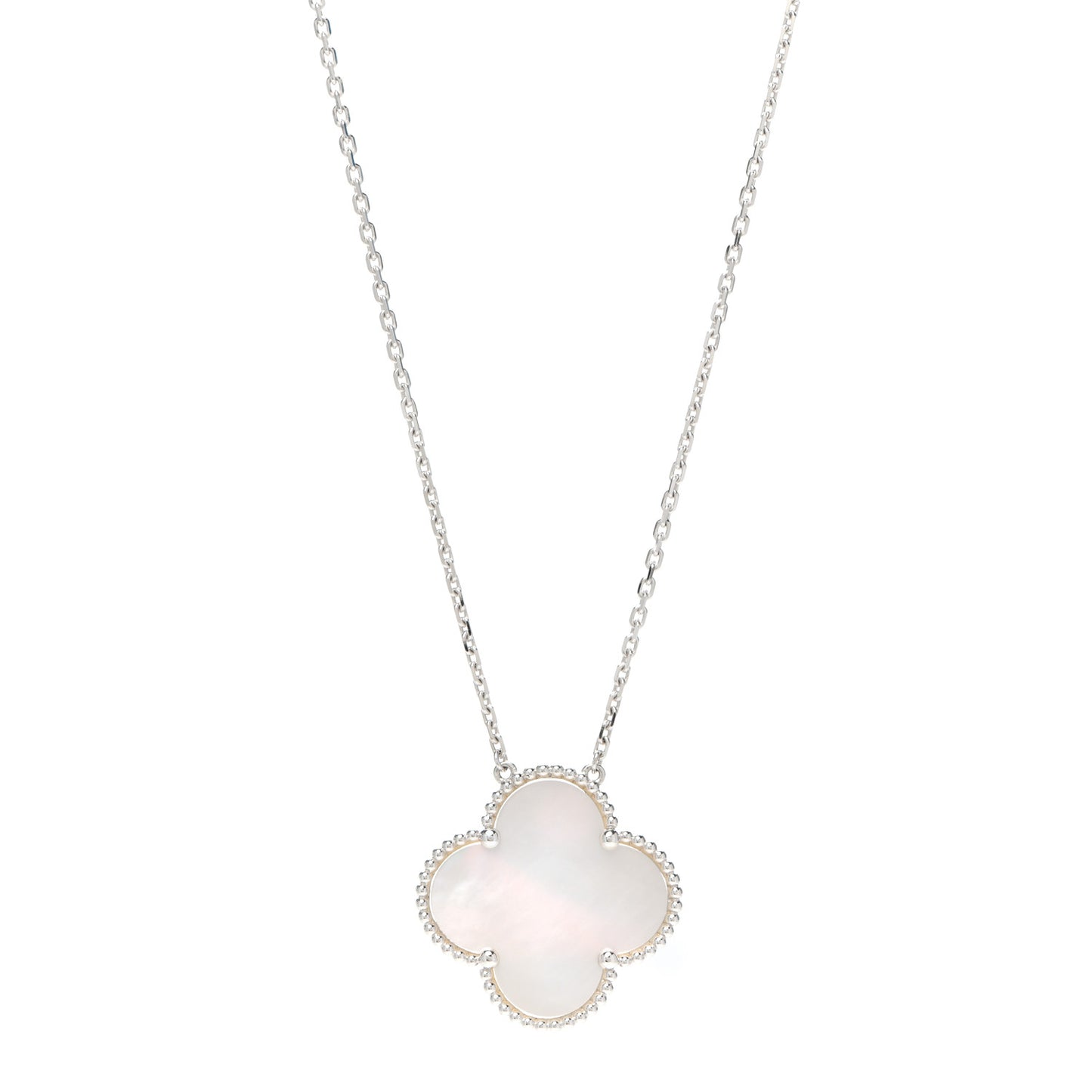 18K White Gold Mother of Pearl Magic Alhambra Pendant Necklace