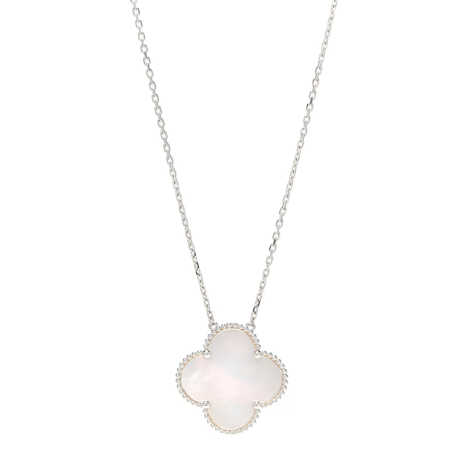 Van Cleef & Arpels 18K White Gold Mother of Pearl Magic Alhambra Pendant Necklace 1 of 8