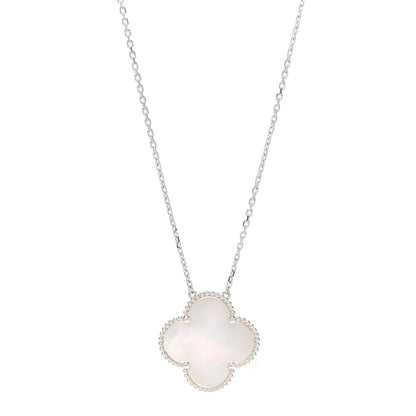 Van Cleef & Arpels 18K White Gold Mother of Pearl Magic Alhambra Pendant Necklace 1 of 8