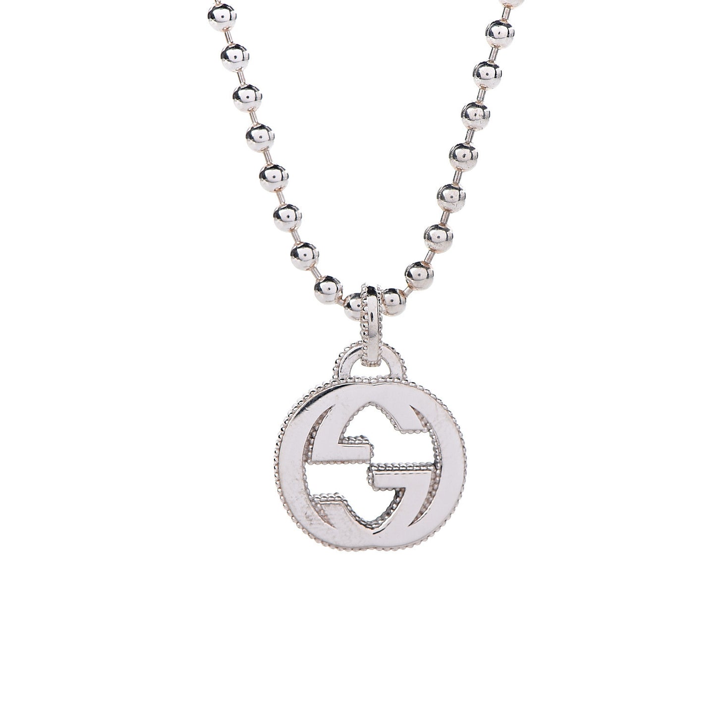 Sterling Silver Interlocking GG Pendant Beaded Necklace