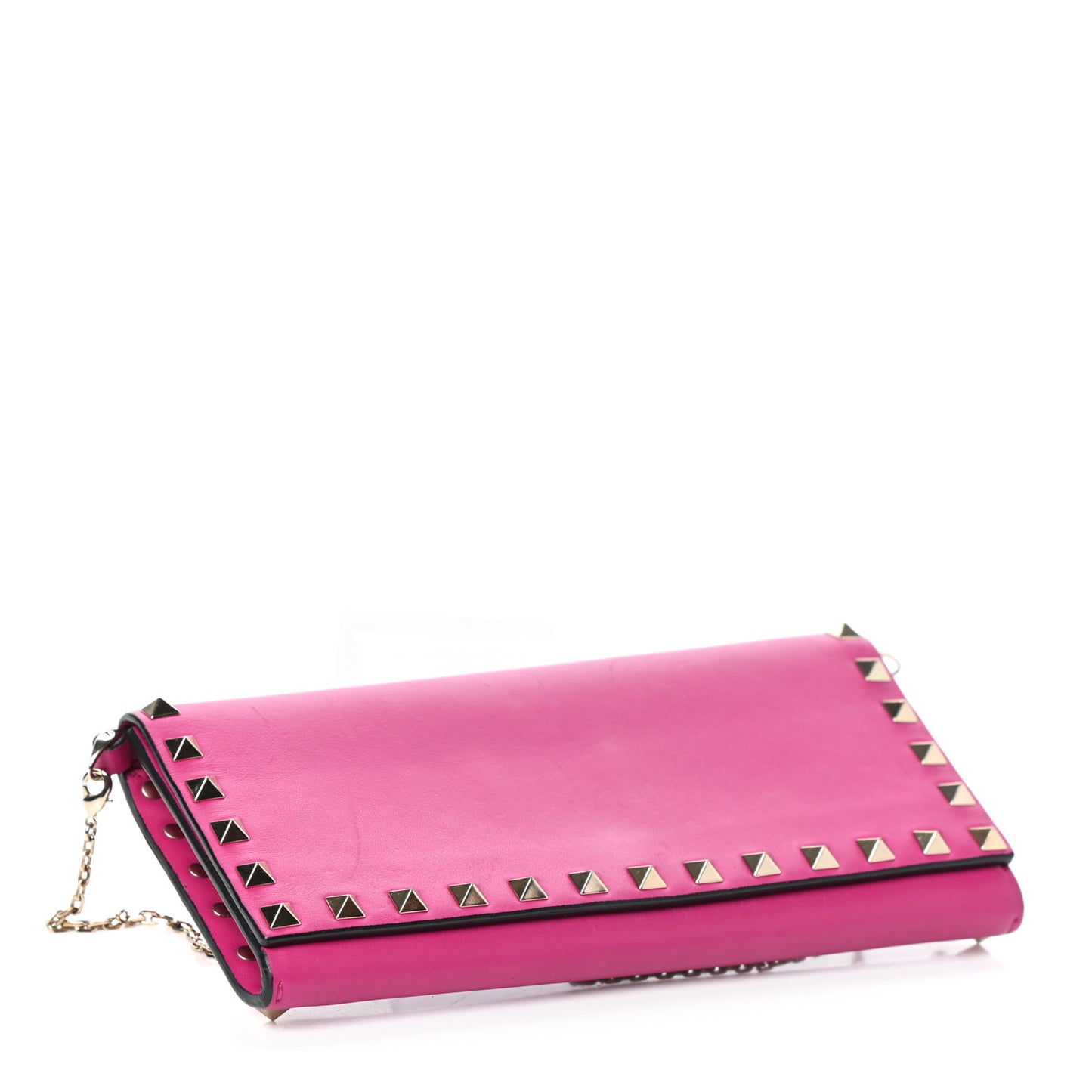 Calfskin Rockstud Flap Wallet On Chain Fuxia