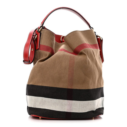 Burberry Canvas Mega Check Medium Ashby Bucket Bag Red 1 of 9