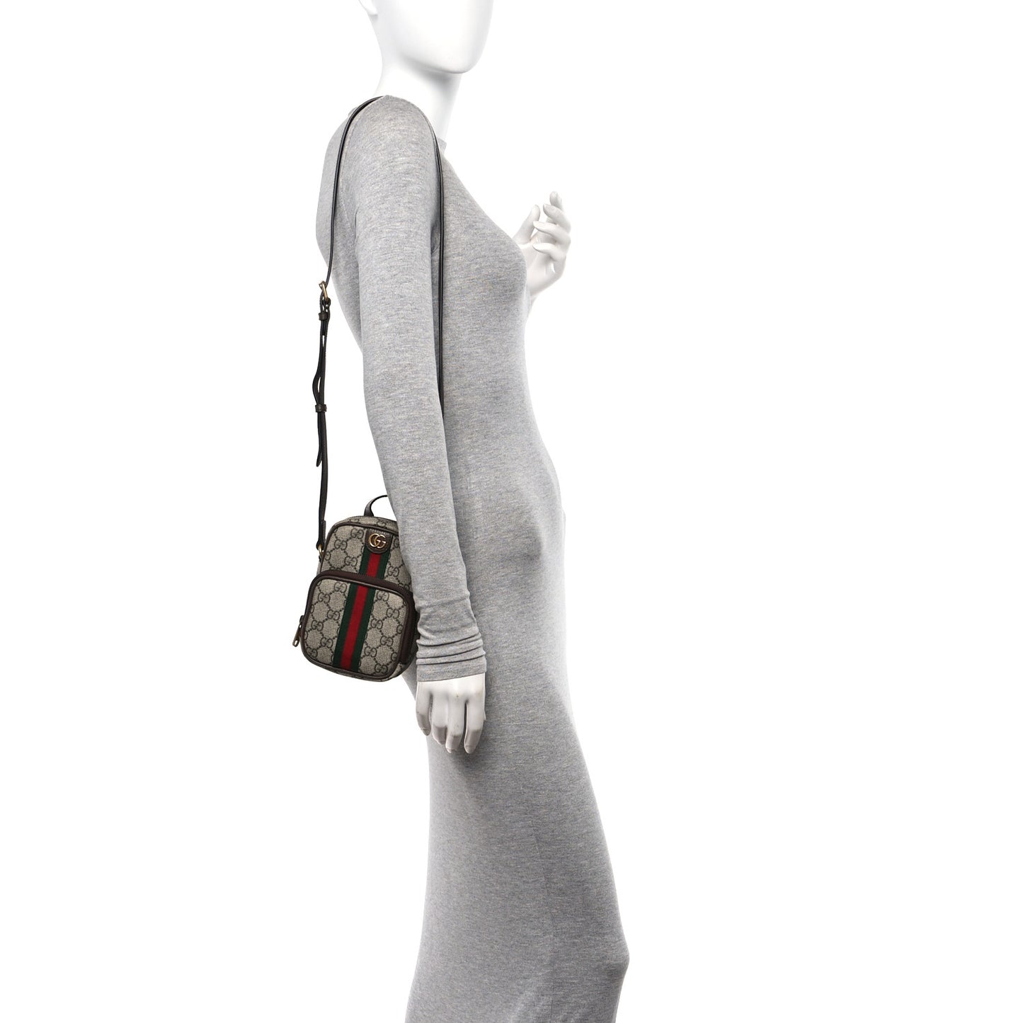 GG Supreme Monogram Web Mini Ophidia Double Zip Messenger Bag Beige New Acero