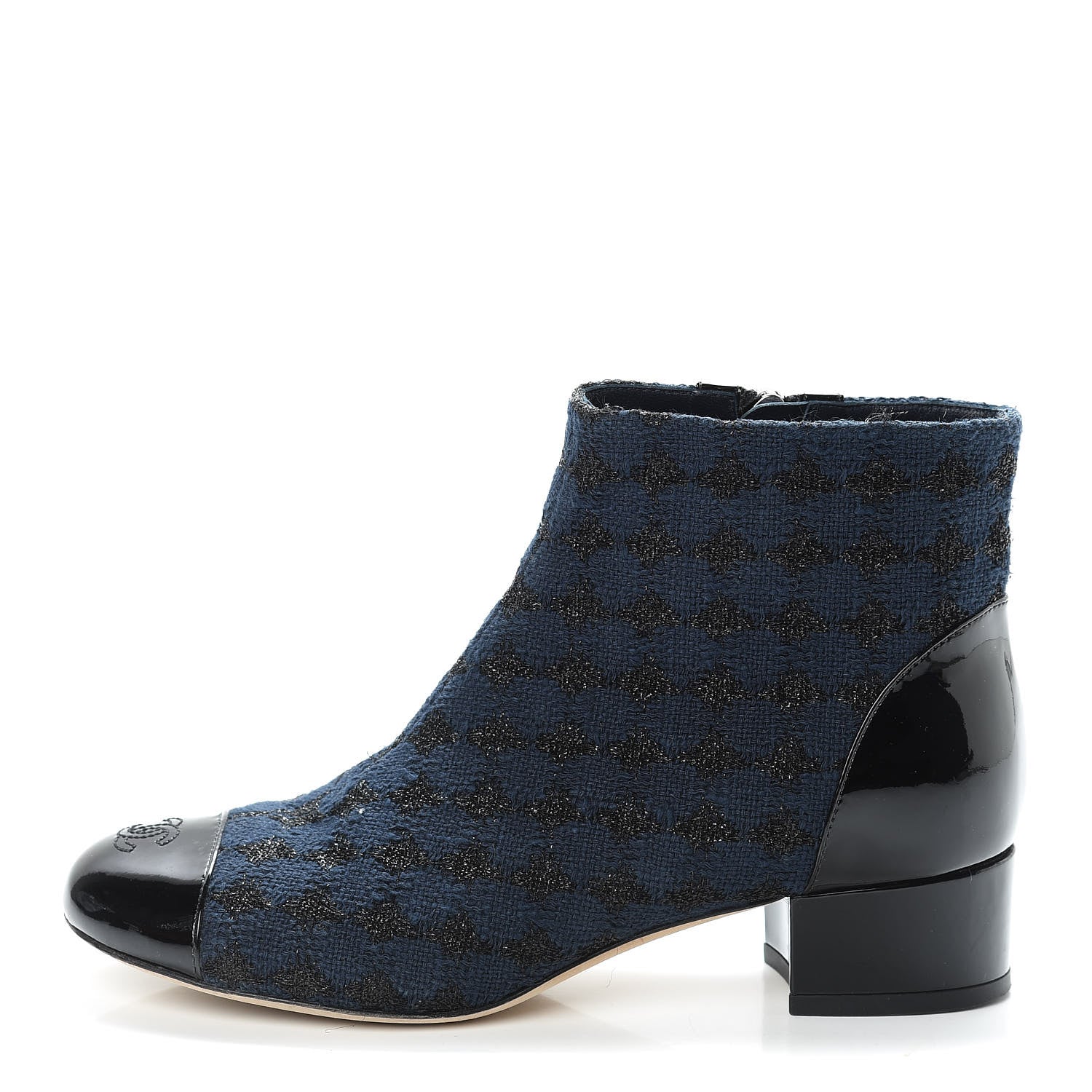 Chanel Tweed Cap Toe CC Short Boots 36.5 Navy Black 1 of 15