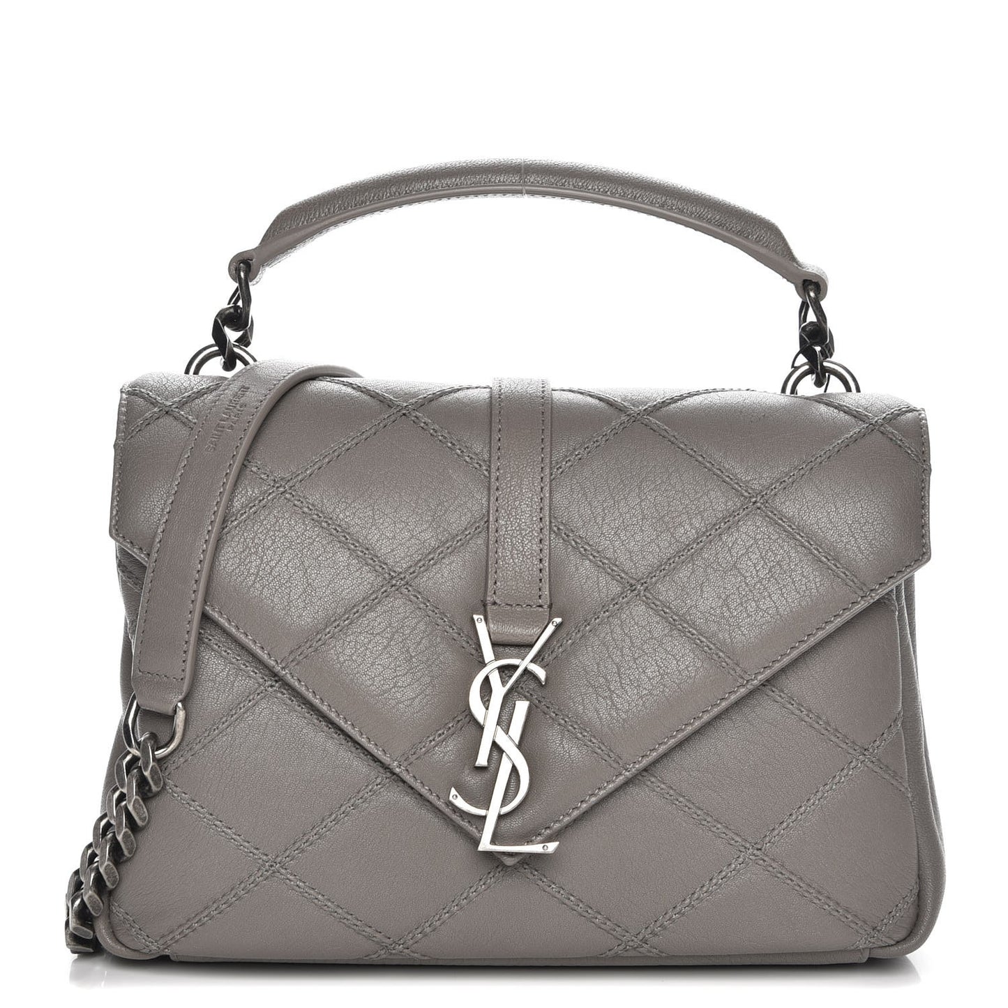 Calfskin Matelasse Diamond Quilted Monogram Medium College Bag Fog