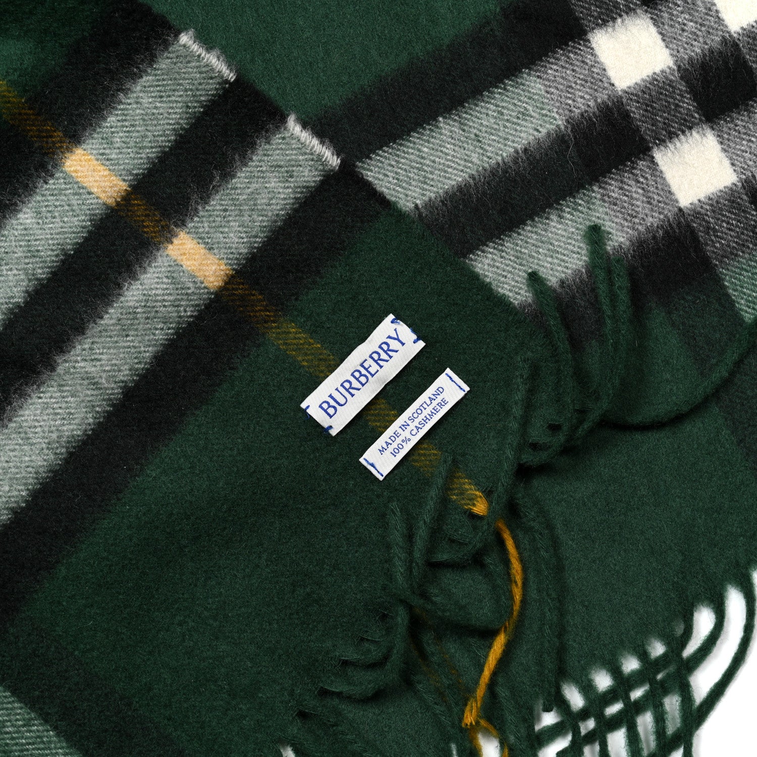 Burberry Cashmere Giant Heritage Check Fringe Scarf Dark Fern Green 3 of 3