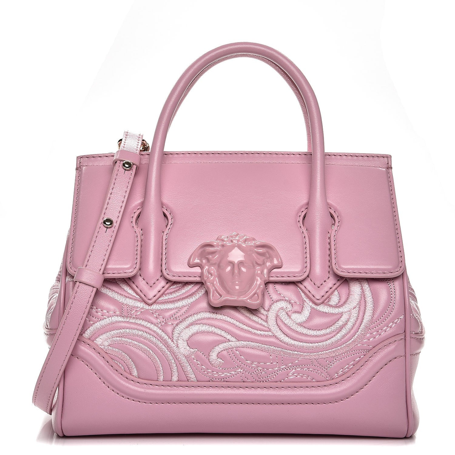Versace Calfskin Embroidered Medium Baroque Palazzo Empire Bag Pink 1 of 9