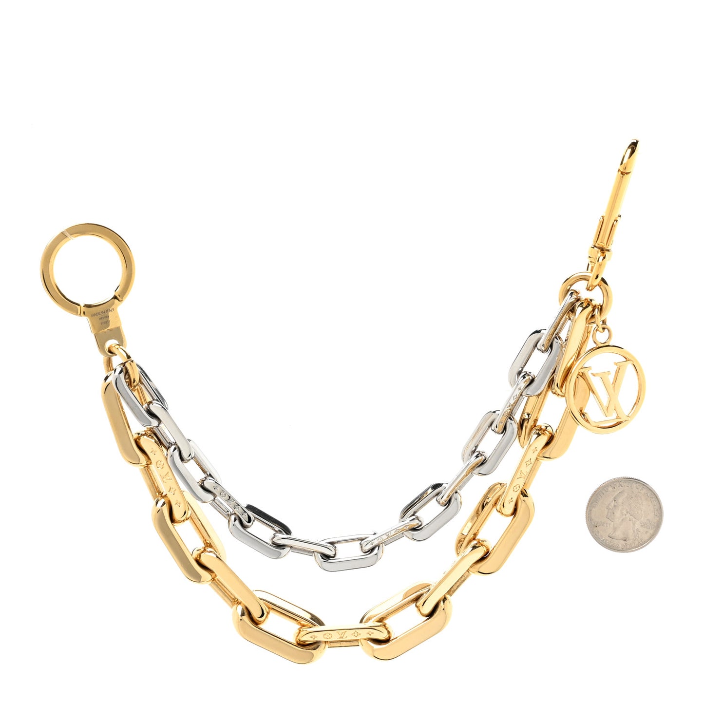 Metal LV Edge Chain Bag Charm Silver Gold