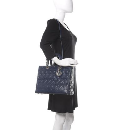 Christian Dior Lambskin Cannage Large Lady Dior Navy Blue 2 of 11
