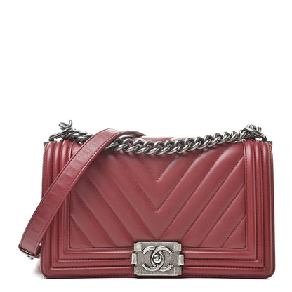 Chanel Calfskin Chevron Quilted Medium Boy Flap Red 1 of 17