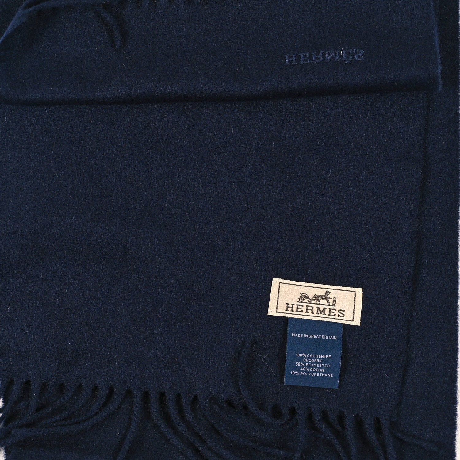 Hermes Cashmere Tigre Royal Brode Muffler Marine 3 of 3
