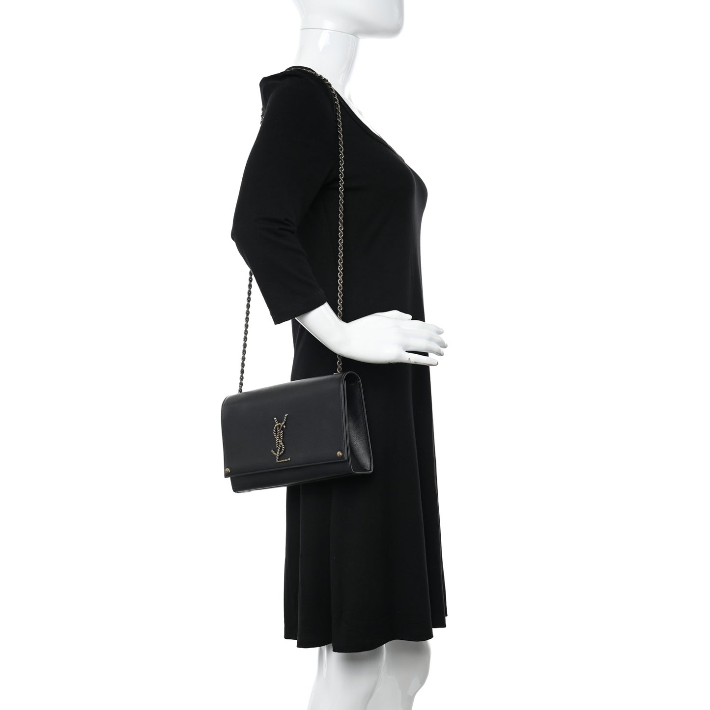 Smooth Calfskin Medium Braided Monogram Kate Satchel Black
