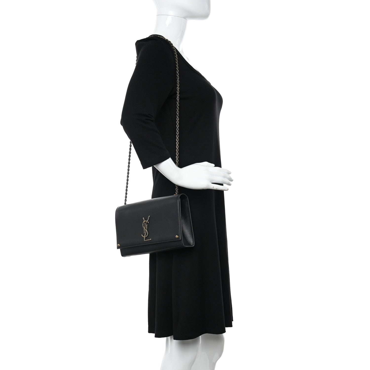 Saint Laurent Smooth Calfskin Medium Braided Monogram Kate Satchel Black 2 of 10