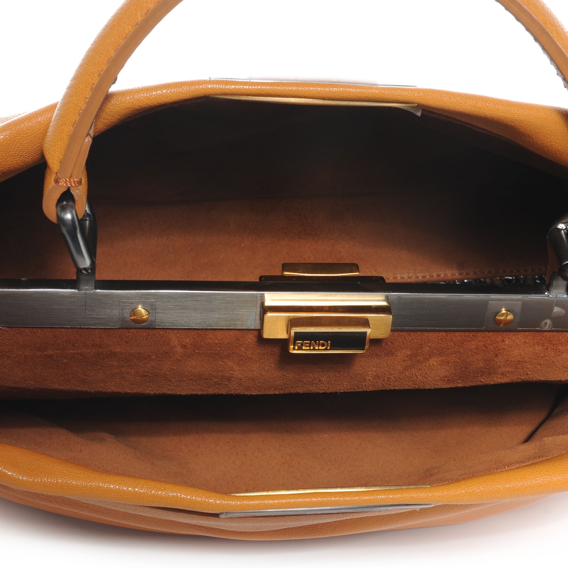 Fendi Goatskin Elaphe Large Peekaboo Iconic Satchel Ocra Bosco 5 of 9
