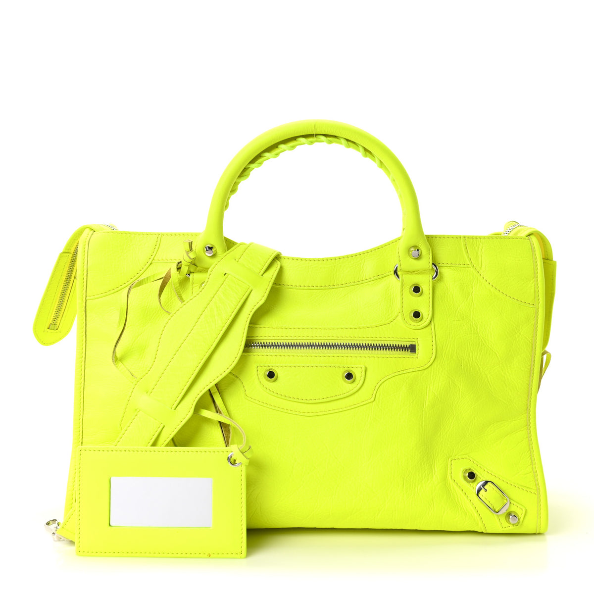 Agneau Classic Silver Hardware City Jaune Fluo