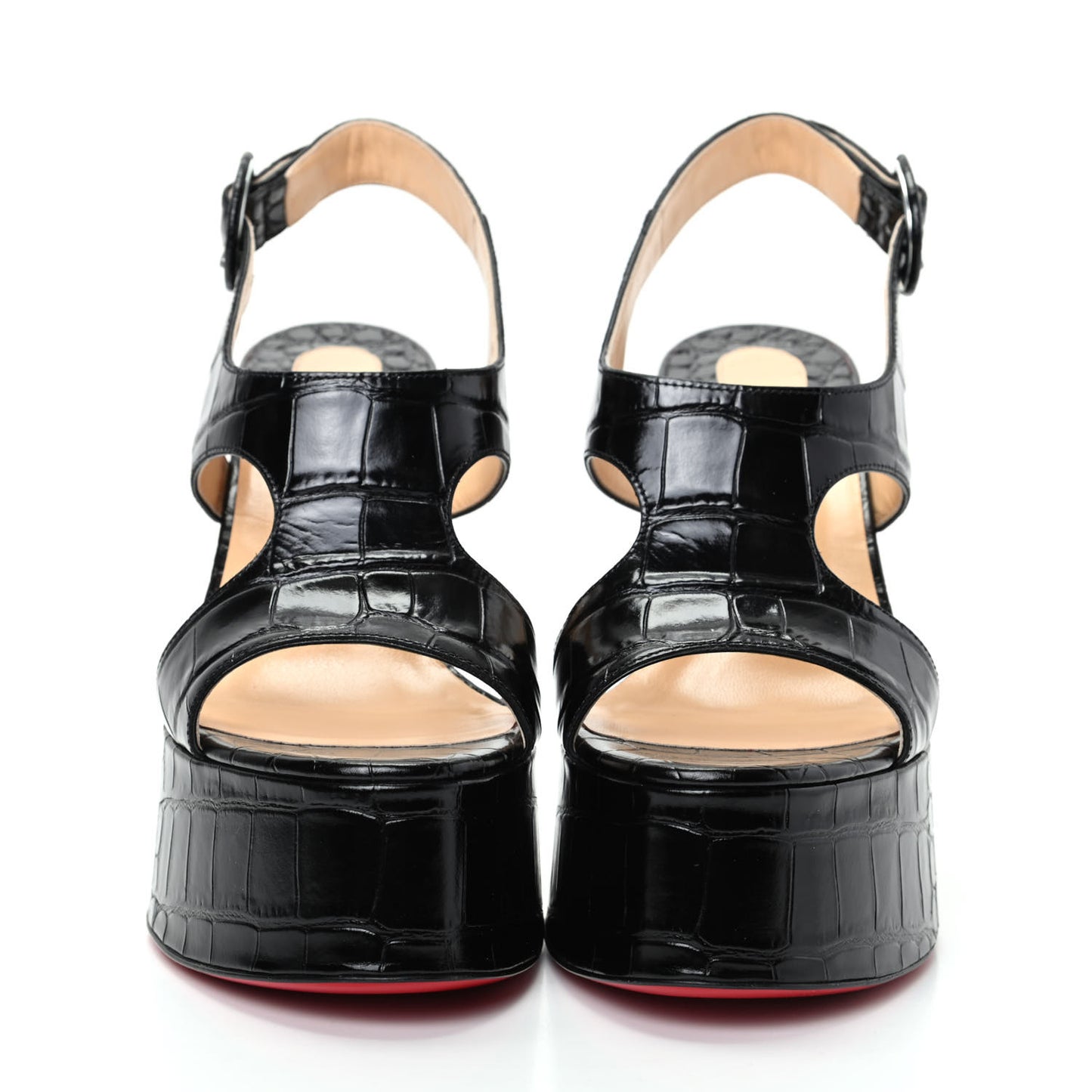 Calfskin Crocodile Embossed Foolish Platform Sandals 36.5 Black