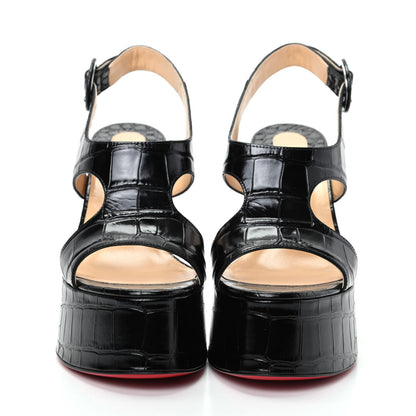 Christian Louboutin Calfskin Crocodile Embossed Foolish Platform Sandals 36.5 Black 2 of 10