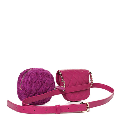 Chanel Tweed Lambskin Quilted Waist Bag With Coin Purse Fuchsia 2 of 13