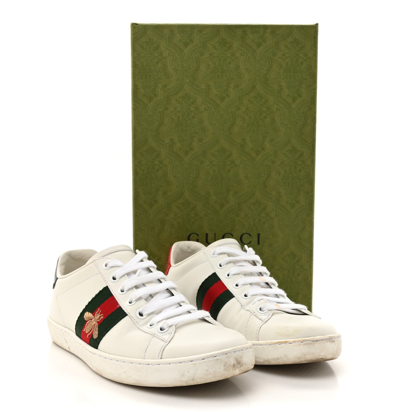 Calfskin Ayers Bee Embroidered Womens Ace Sneakers 36 White Green