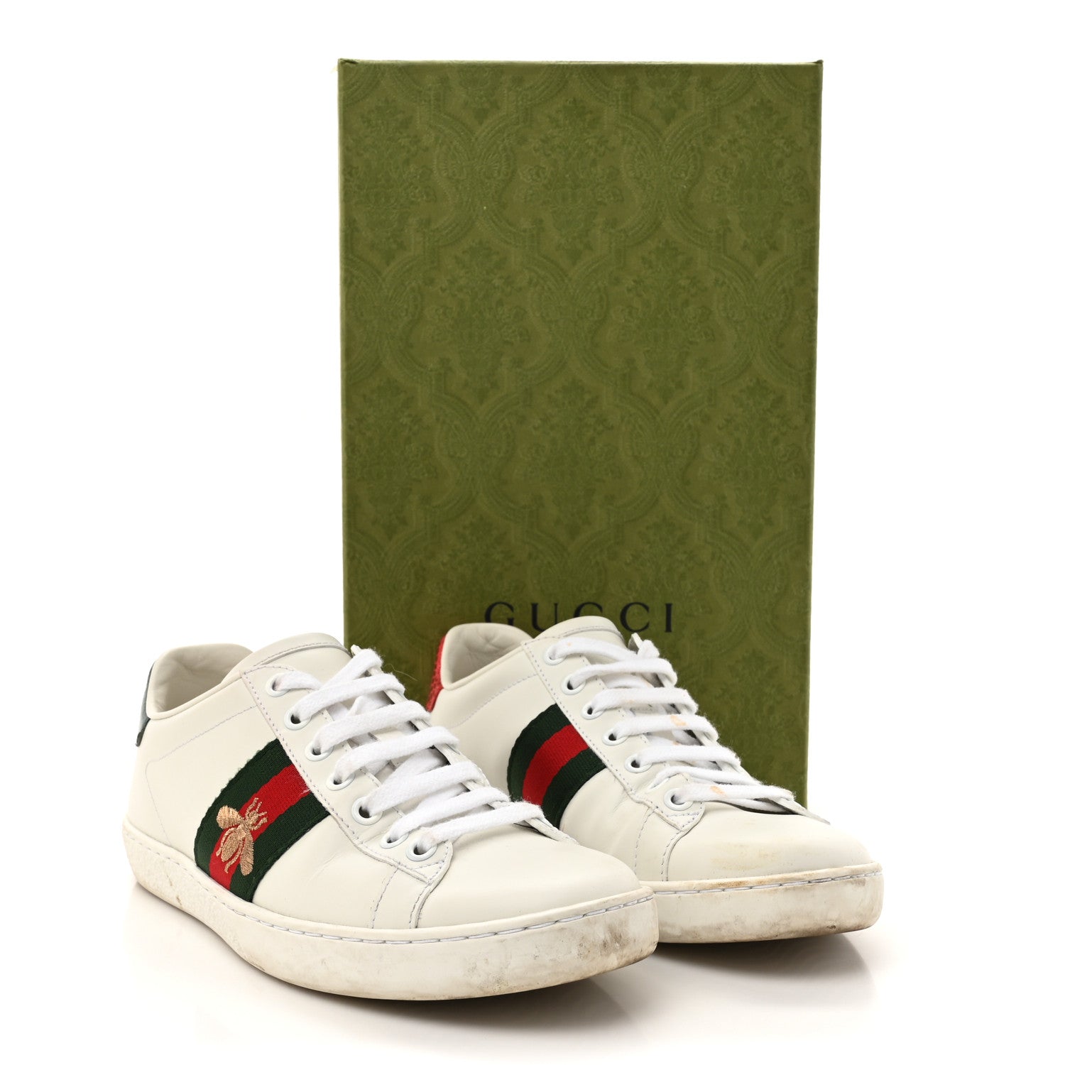 Gucci Calfskin Ayers Bee Embroidered Womens Ace Sneakers 36 White Green 14 of 14