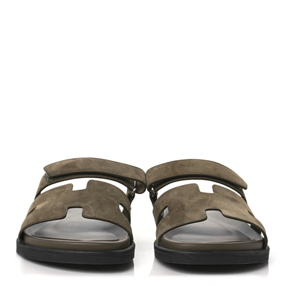 Hermes Suede Goatskin Mens Chypre Sandals 43 Vert Army 2 of 8