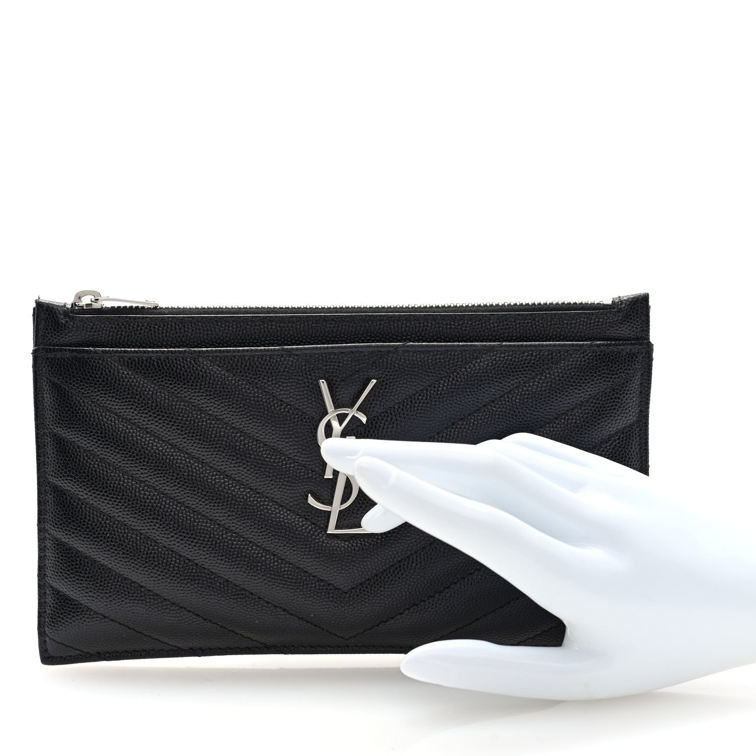 Saint Laurent Grain De Poudre Chevron Monogram Bill Pouch Black 2 of 8