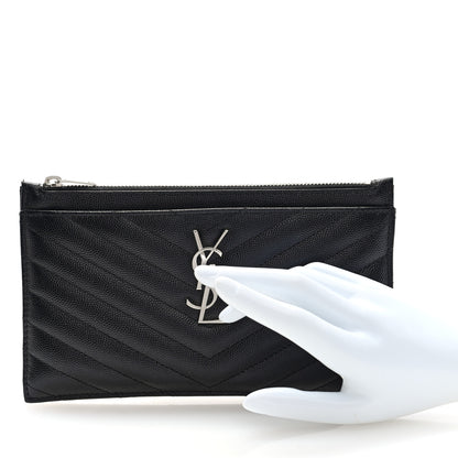 Saint Laurent Grain De Poudre Chevron Monogram Bill Pouch Black 2 of 8