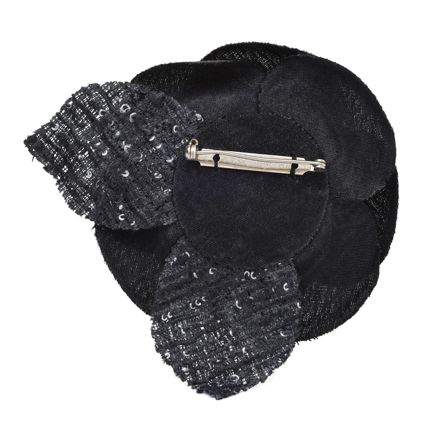 Tweed Camellia Pin Brooch Black White