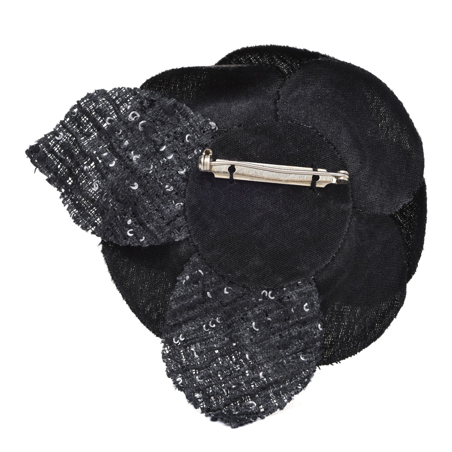 Chanel Tweed Camellia Pin Brooch Black White 3 of 5