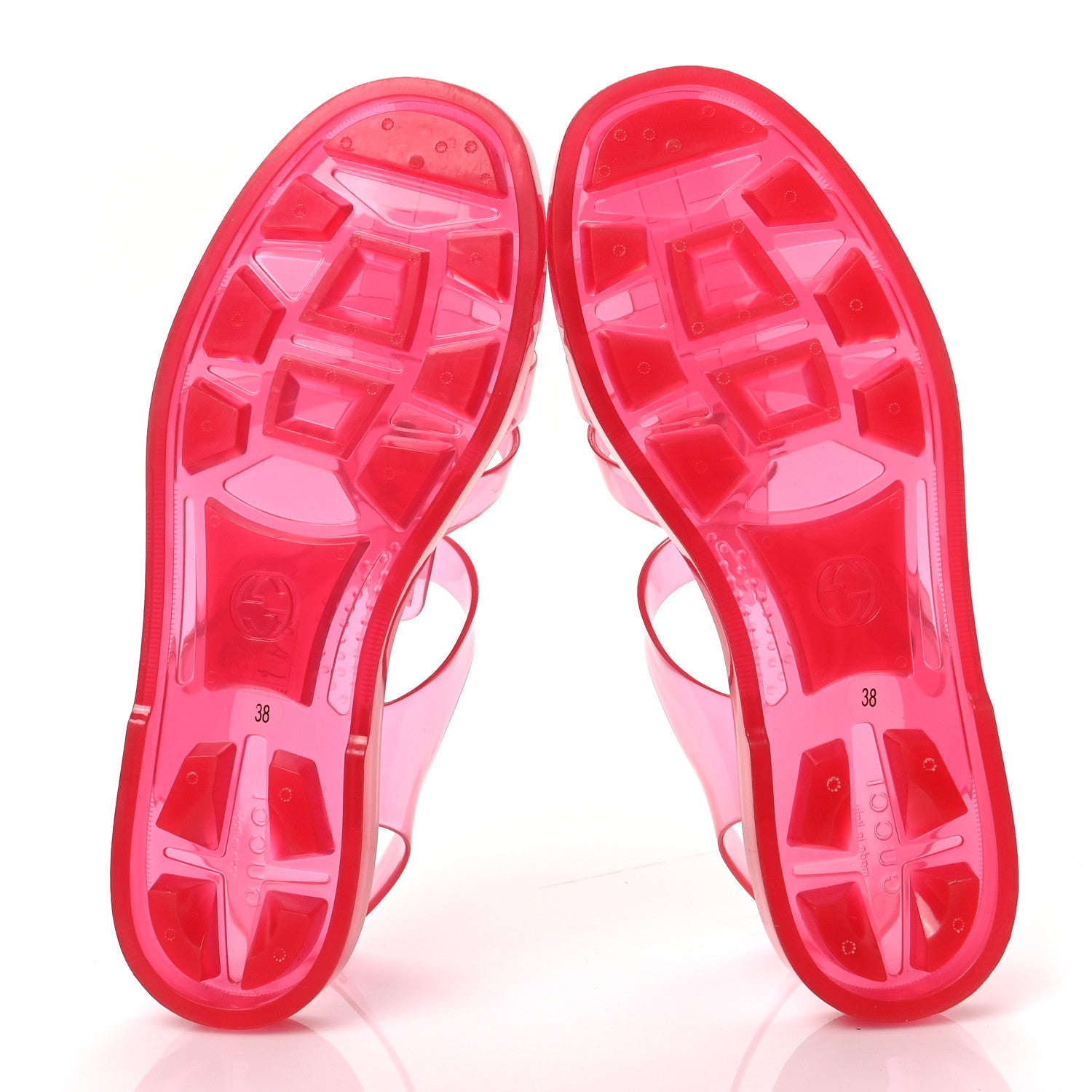 Gucci Shiny Rubber Double G Buckle Strap Sandals 38 Transparent Deep Coral 6 of 7