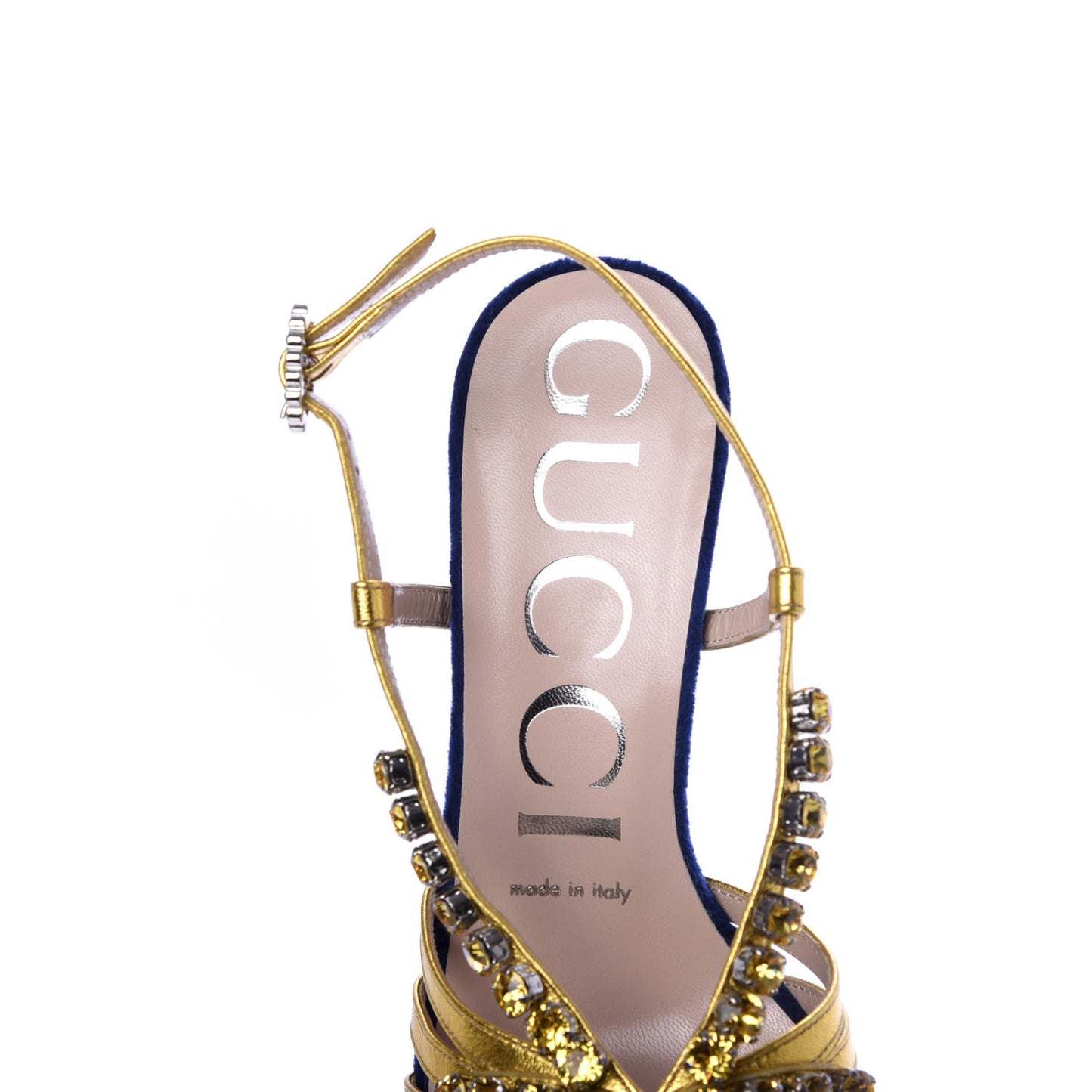 Velvet Crystal Zephyra Slingback Platform High Heel Sandals 36 Blue Gold