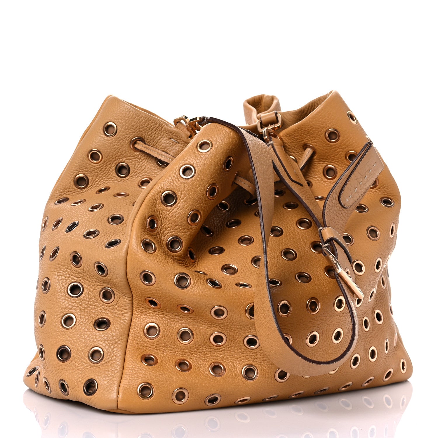 Prada Daino Borchie Grommet Bucket Bag Miele 3 of 16